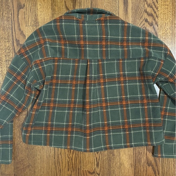 Love,Fire Army Green Orange Fleece Cropped Shacket Jacket Button Up Size Medium - Picture 2 of 7